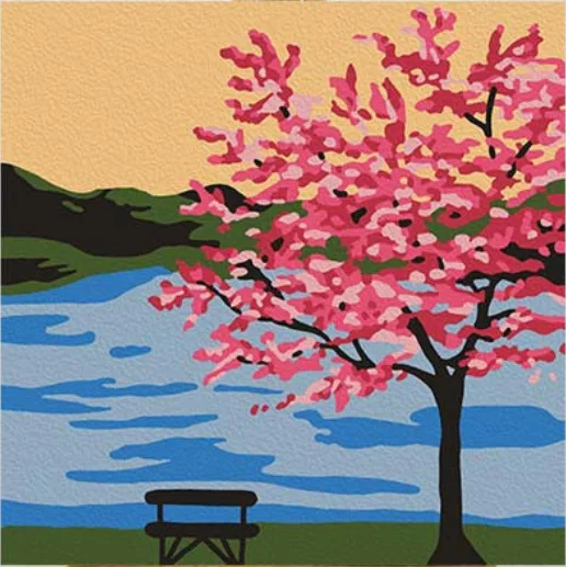 Wooden Framed DIY Oil Painting Paint by Number Kit for Adults Mountain Peak Lake Scenic Area Picture Wall Art