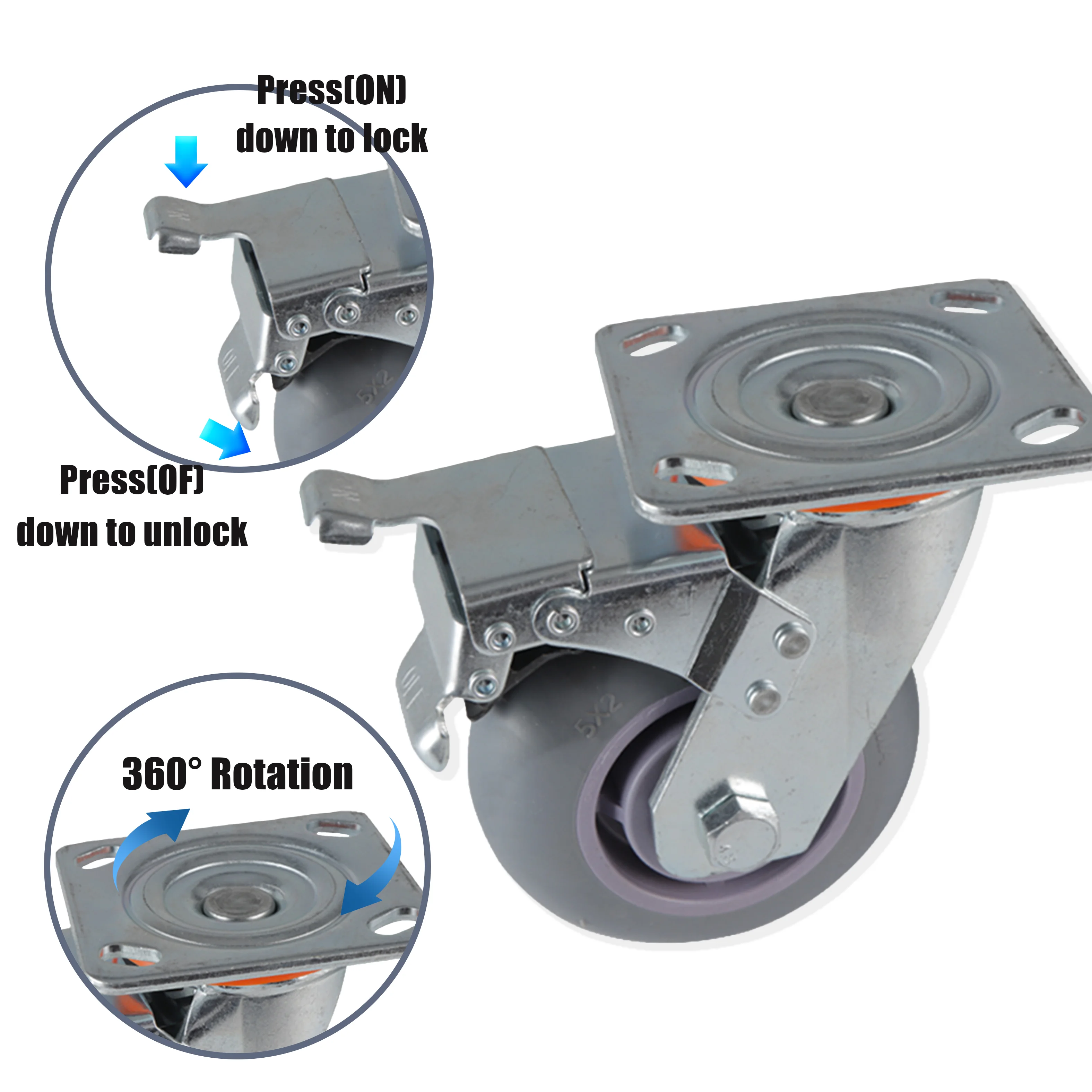 Industrial Accessories 360 Degree Rotation Low Noise Furniture Wheel Trolley Caster Heavy Duty Grey TPR Casters 4 5 6 8 Inch