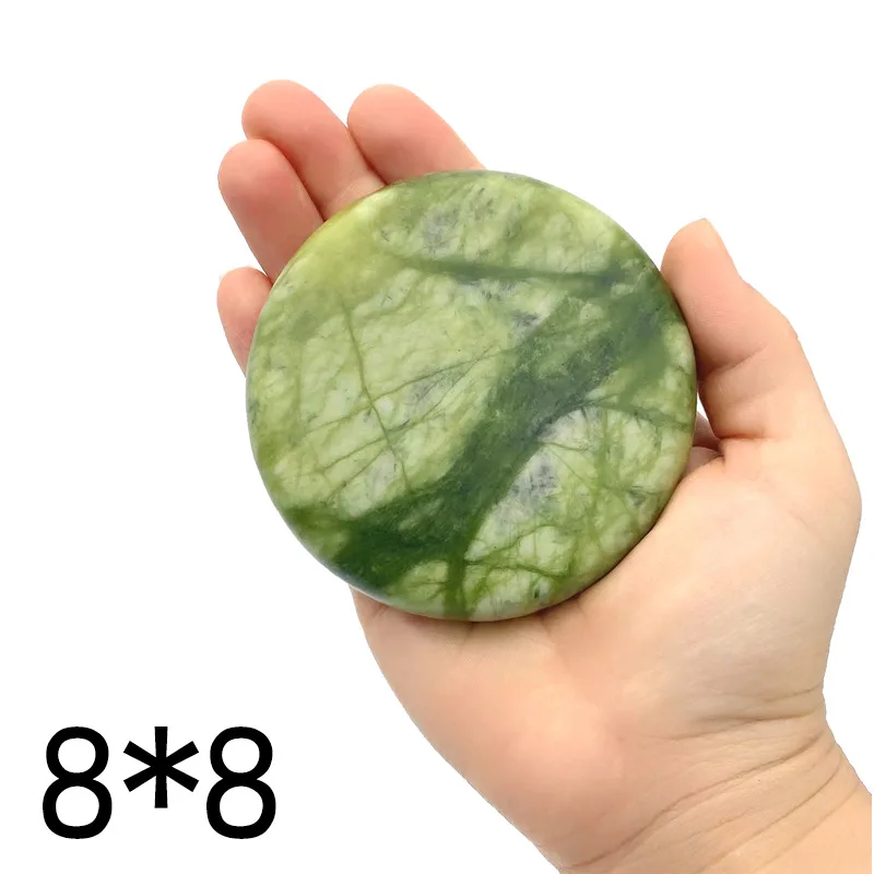 Olive Jade SPA Hot Stone 8*8 Volcanic Energy Lushan Jade Natural Glazed Green Jade for Body Neck Face Massage