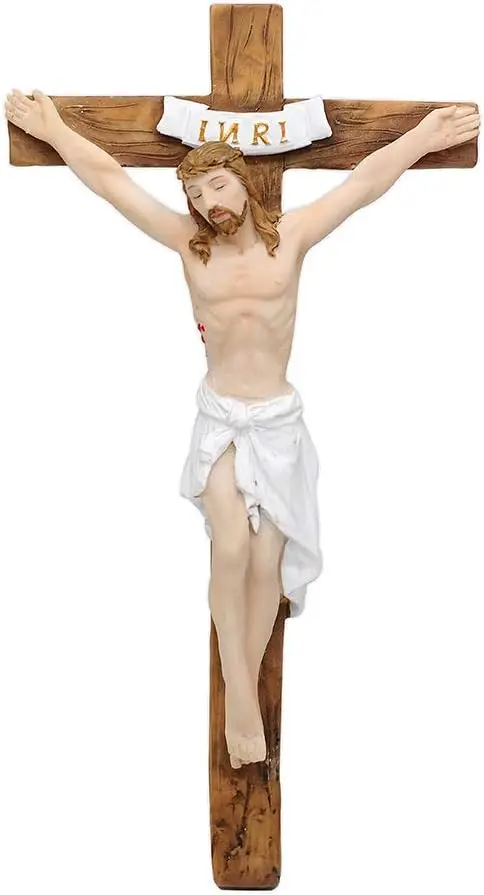 Polyresin Wall Cross Crucifix Jesus Christ Nailed On The INRI Cross Wall Decoration for Christmas, Communion and Nativity