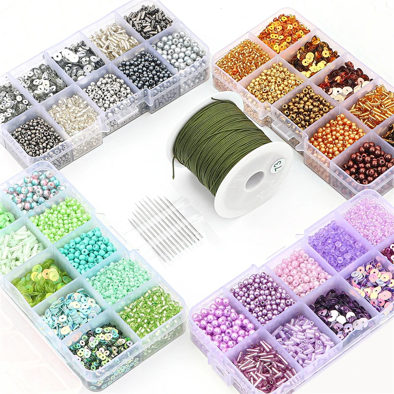 Yiwu Wholesale 12 Colors Mix Seed Sequins Imitation Pearl Beads Set Box For DIY Jewelry Necklace Bracelet Earring Making Kit