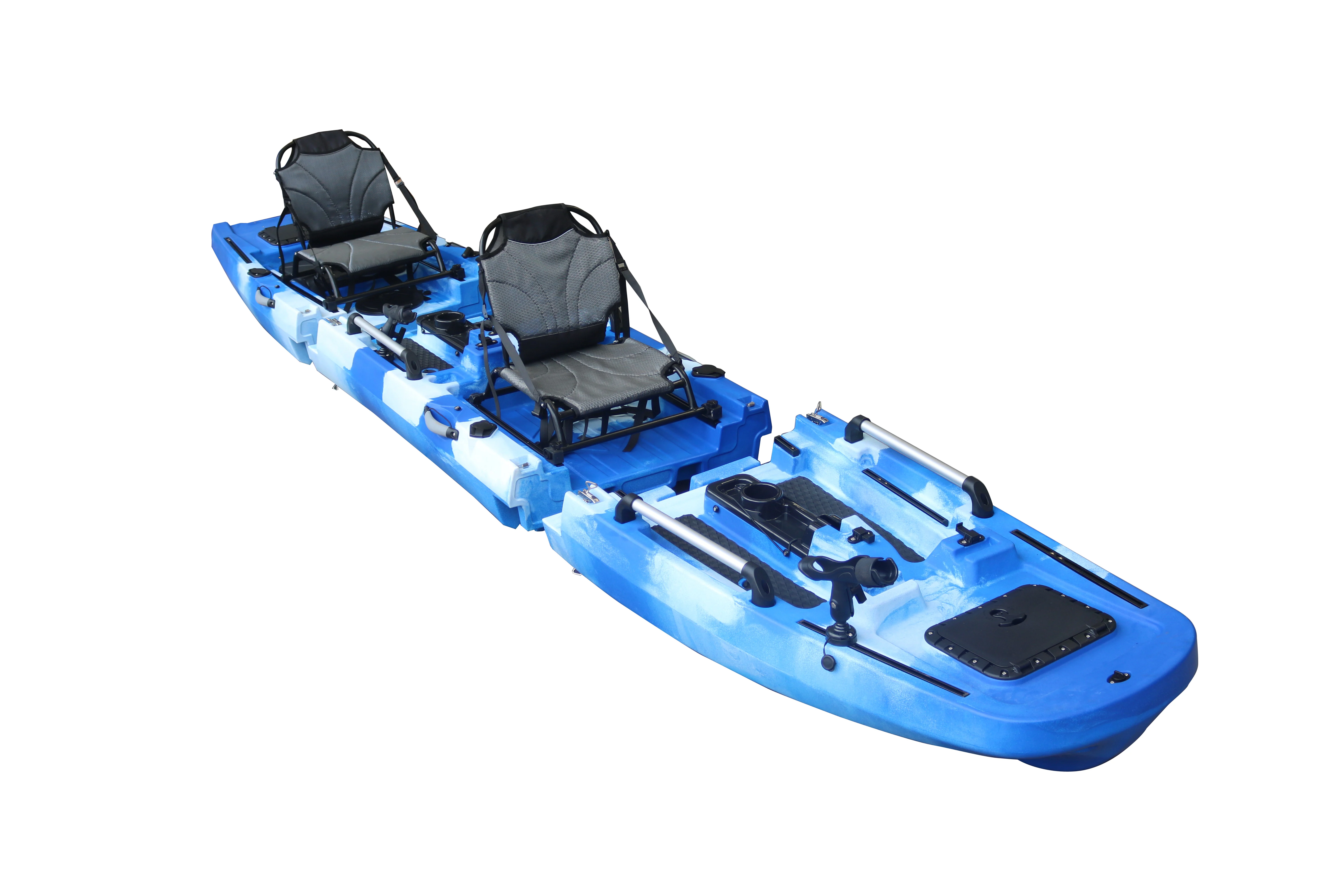 Hot Sale Modular Detachable 2 Person Fishing Fishing Kayakdals 4.36m Folding Tandem Foot Pedal Drive Kayak 2 Piece Plastic Boat