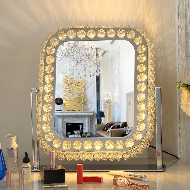 Алмазный Голливудский стиль Хрустальный раздавленный светодиодный светильник круглое косметическое зеркало