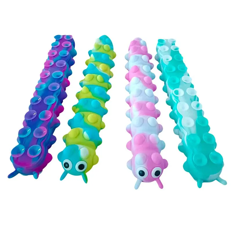 Hot selling 3D silicone caterpillar sucker vent Worm Decompression toy Bubble sucker rebound pinch music Suction Cup