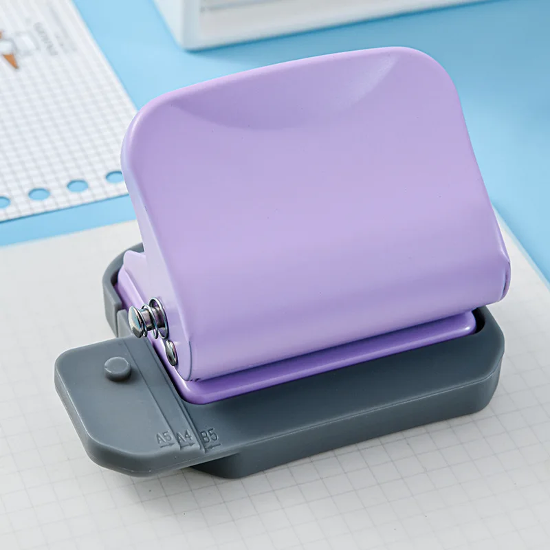 Portable 6 Holes Handle Puncher Loose Leaf Paper Puncher for A4/A5/B5 Size Made of Durable Metal & Plastic
