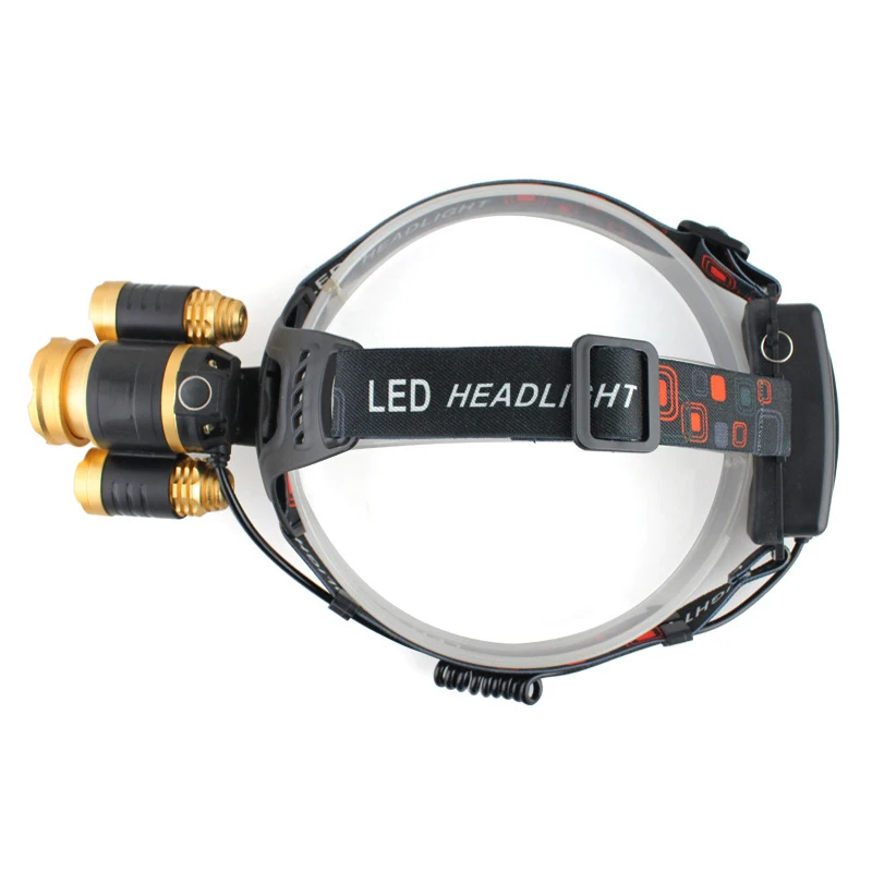 Led Glare Headlight USB Charging 10W High-power Three-light Head T6 Aircraft Light Outdoor Mountaineering Camping Lighting