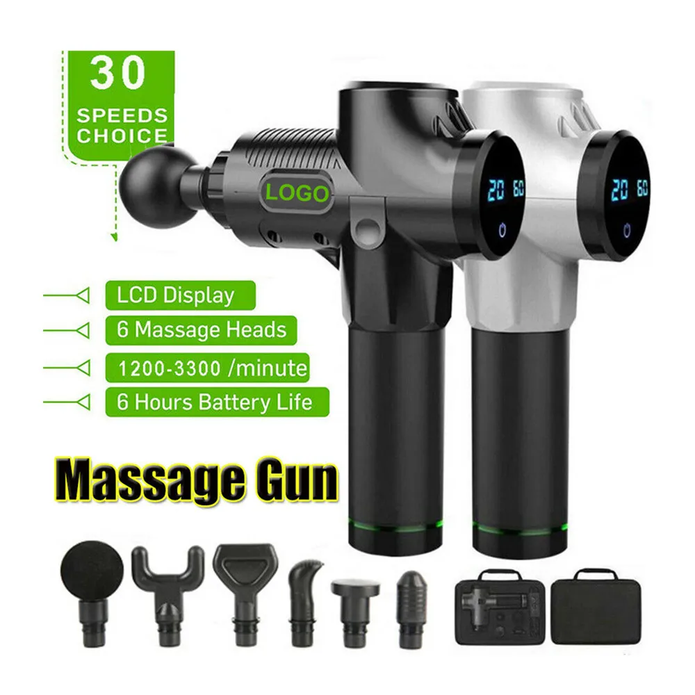 
30 Speed Handheld Deep Tissue Percussion Muscle Massage Gun, 6 Head Attachments Quick Rechargeable Body Vibration Massage Gun 