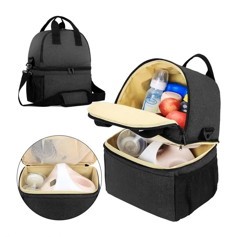 
Breast Pump Bag Tote with Cooler Compartment Double Layer Pumping Bag 