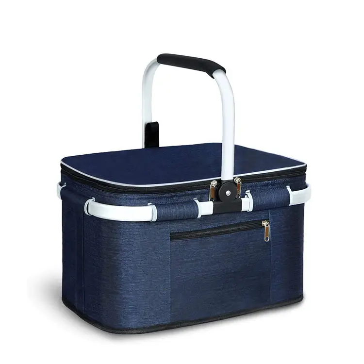 Outdoor Foldable Picnic Basket Portable Waterproof Oxford Insulated Lunch Bags Storage Box Camping Picnic Basket With Lid