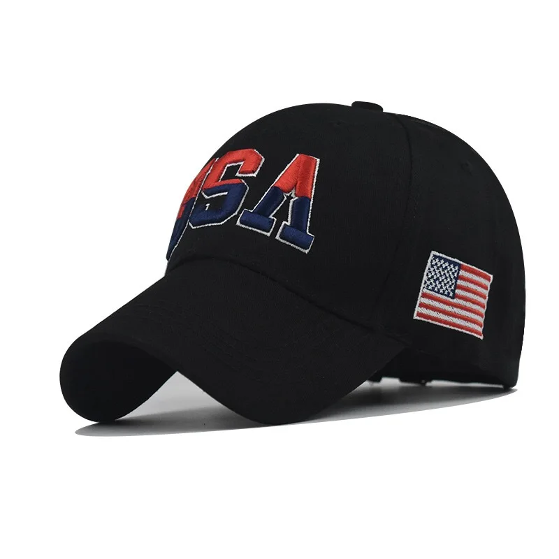 
Custom logo slogan America flag USA 3D embroidery sports caps hat 6 panel summer ponytail baseball cap 