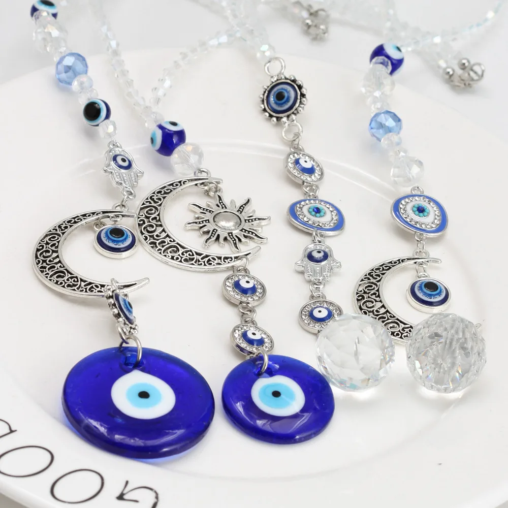 Blue Stained Glass Crystal Prism Ball Sun Catcher Turkish Nazar Evil Eye Home Wall Hanging Decor