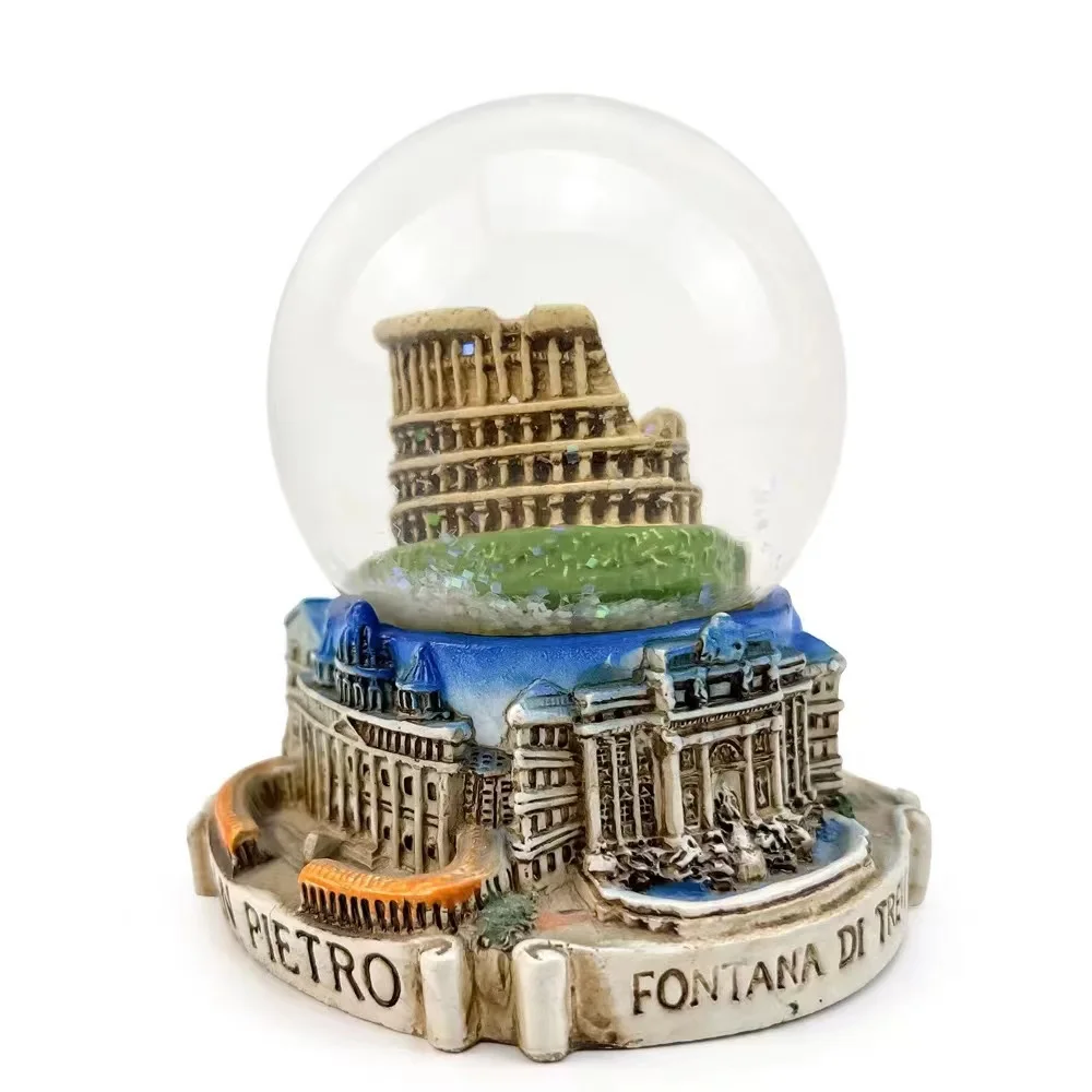 Hot sales Custom European Snowflake Ball Italian Ancient Roman Arena Tourist Souvenir Snow Globe Gifts Resin Glass Snowball