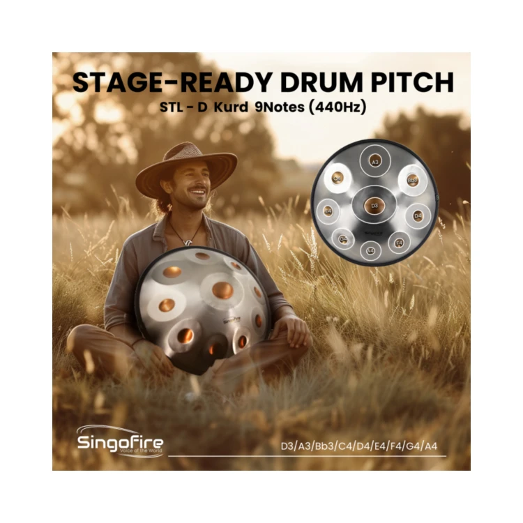22inch steel Handpan Drum 9 notes handpan instrument for beginner With hand pan Case and stand