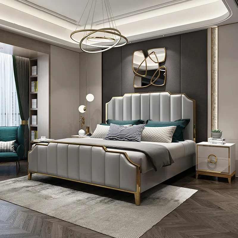 2021 Newest design bedding set titanium stainless steel modern double bed frame