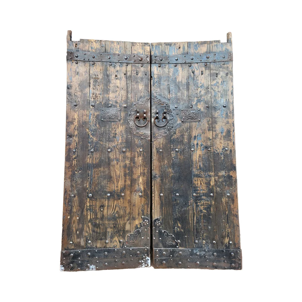 Antique old traditional reclaimed Chinese rustic  pine solid wood door