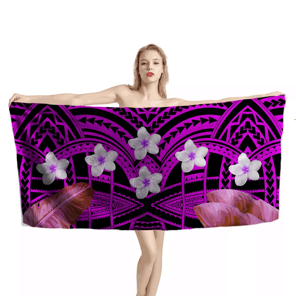 
Purple Polynesian Tribal Plumeria Flower Pattern Luxury Cotton Microfiber Bath Towel Custom Print Hand Towel Wholesale 
