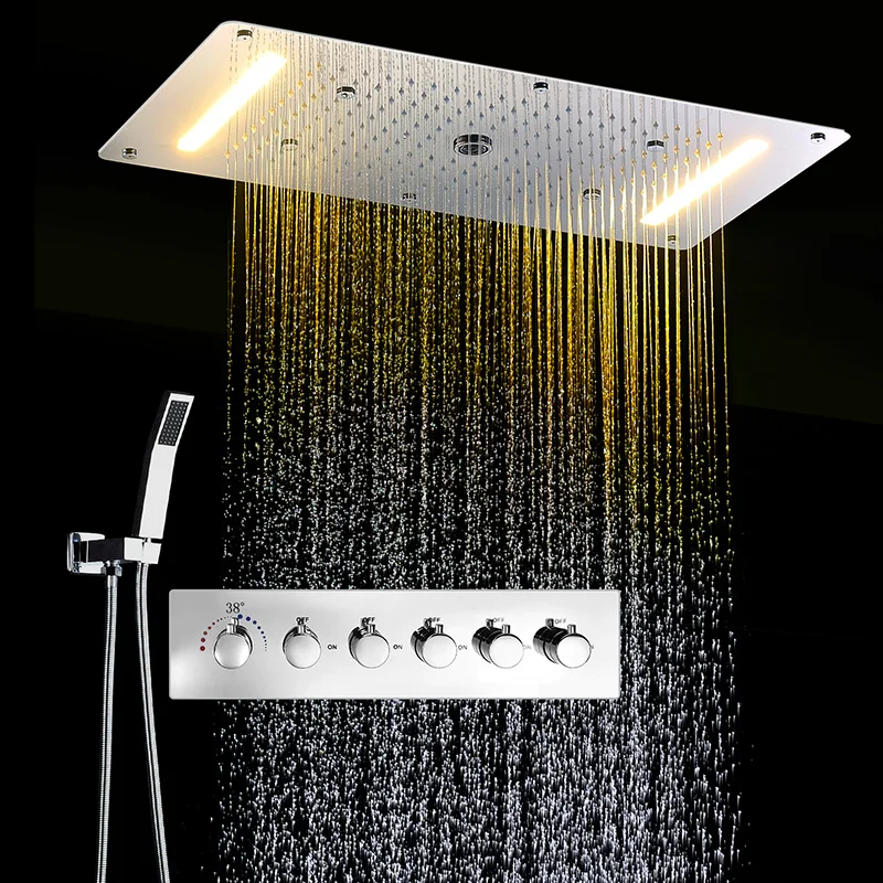 Wall Mounted Hotel Bathroom Complete Head Hand Bath Rain Shower LED Column Faucet Mixer Shower Set Sanitary Ware