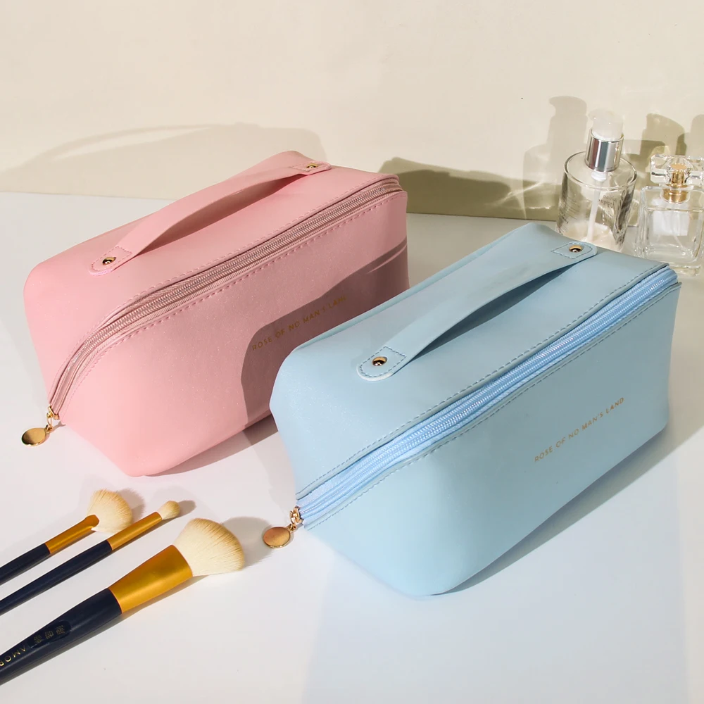 Custom Makeup Bag Portable PU Leather Waterproof Toiletry Pouch Travel Make up Bag Multifunctional Brush Cosmetic Bag for Women