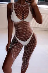 SHIHAN D7156 Hot Miami Styles Black Fishnet Dress Silver Rhinestone Cover Up Boho beach Dresses For Party women Drop Shipping