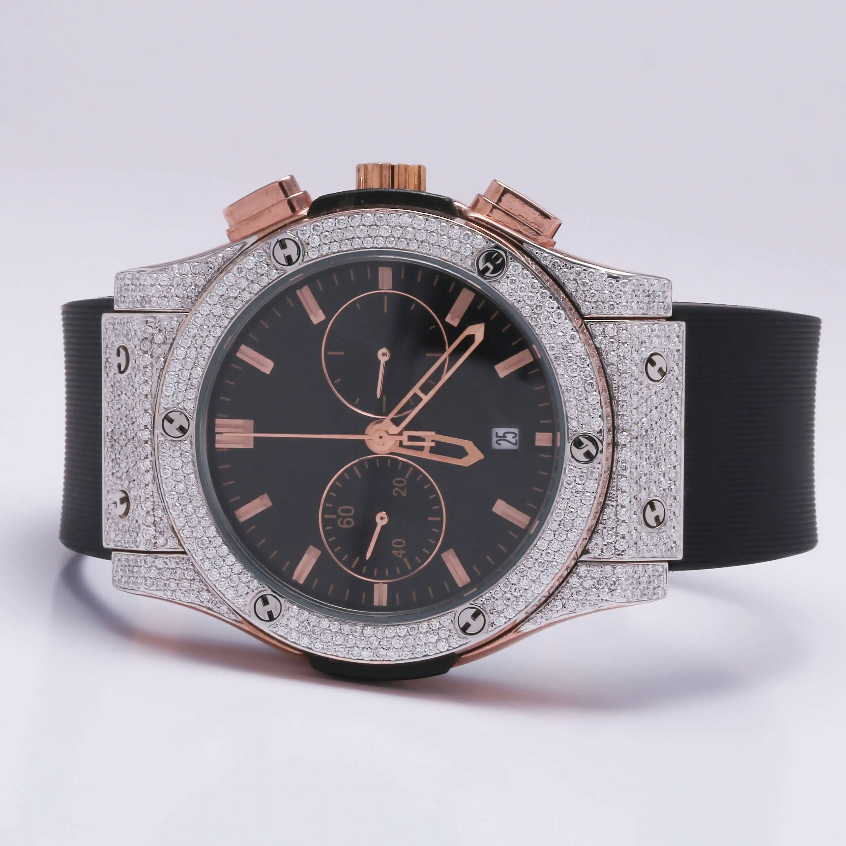 SASSY Quality Mechanical Belt half Iced Out Bezel Tester Passed Custom Logo Big Dial with Box Moissanite Diamond Watch