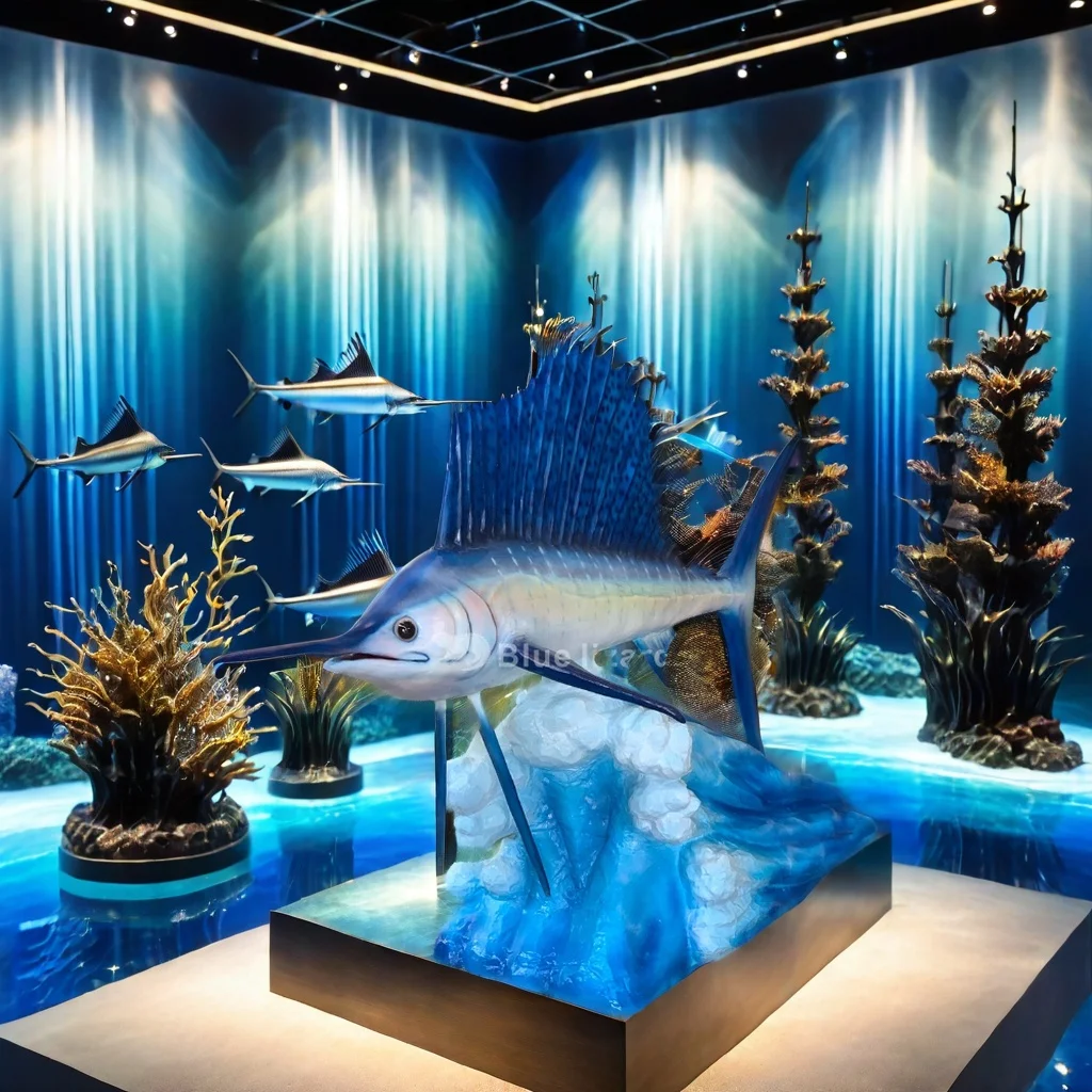 Ocean Museum Landscape Sculpture Animatronic Sailfish Model For Ocean Park