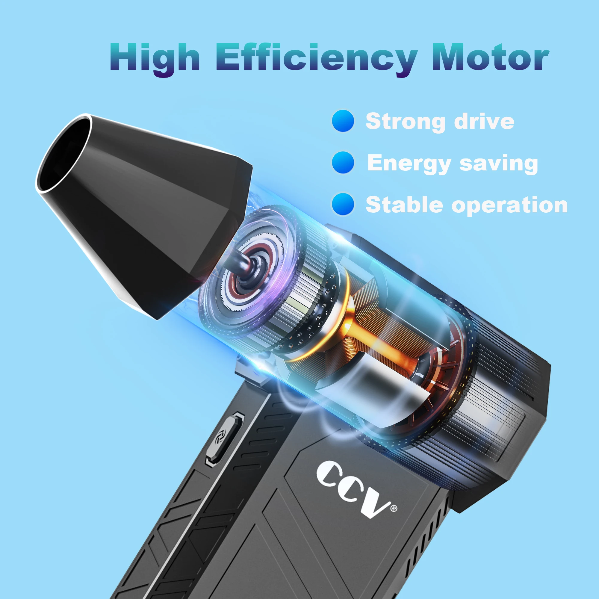 CCV Compressed Air Duster - 150000RPM Electric Air Duster for Cleaning Keyboard&PC 3 Gears Adjustable Rechargeable Cordless Jet