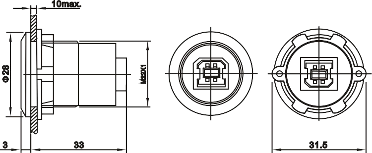 22mm Economy cheaper plastic type USB2.0 socket Female B to Female B Panel mount(Black surface or silver surface)