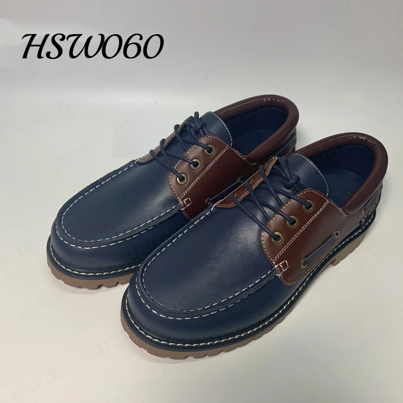 LXG lace-up Style Full Leather Causal Peas Shoes Popular in Egypt Durable Slip-proof Rubber Outsole Boat for Sale HSW060