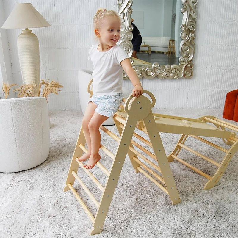WDF New Arrival montessori piklers toys set wood dreieck pastell bamboo wood piklers triangle with ramp climbing