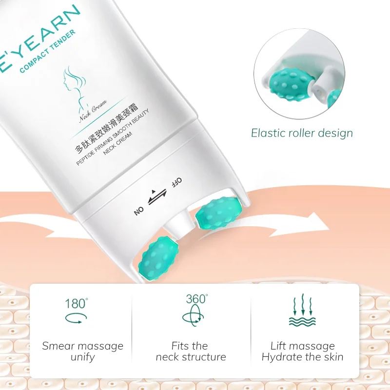 OEM Stock Polypeptide Neck Firming Cream Remove Double Chin Firming Lift Anti-Aging Moisturizer with Roller Massager Neck Cream