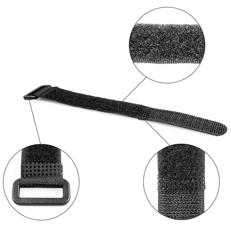 Custom Size Print logo Nylon Sustainable Self Adhesive Wraps Tape Adjustable Hook and Loop Fasteners Cable Tie Strap With Buckle