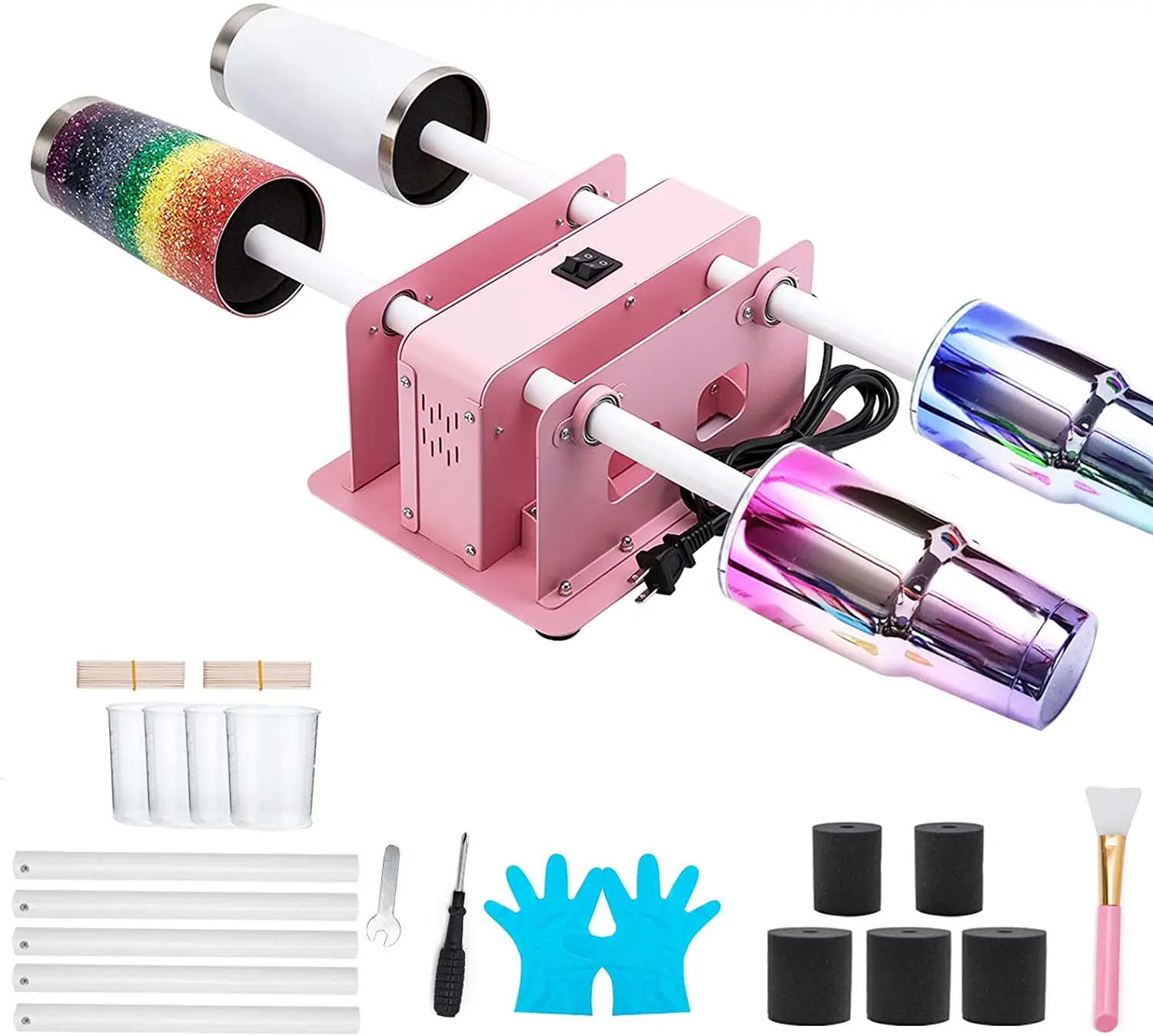 4 Arms Cup Spinner Machine Kit for Crafts Epoxy Tumbler Electric Cuptisserie Tumbler Turner Pink Color