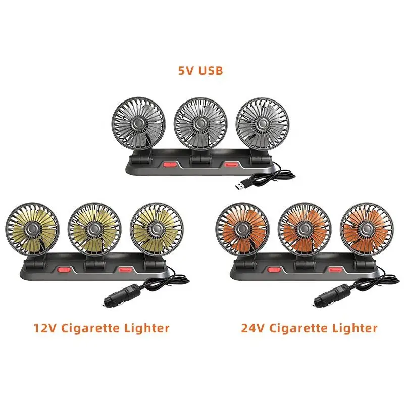 5V 24V 12V Degree Rotation Center Console Dashboard RV Boat Cabin Caravan Van Cooling Triple USB Three 3 Heads Truck Car Fan
