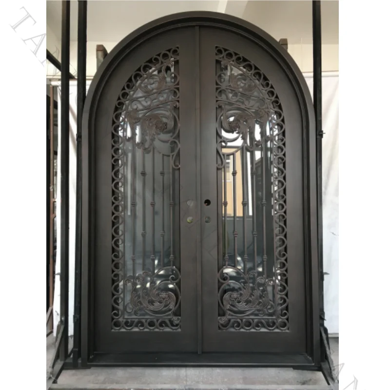 High Quality Glass House Apartment Entrance Iron Double Door Curved Arched  Entry Doors