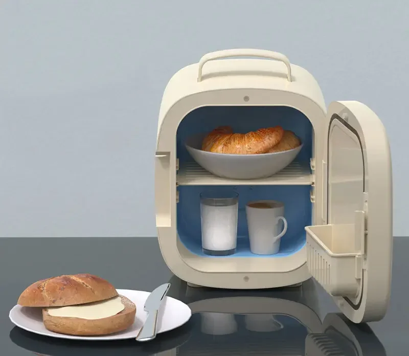 Portable Mini Fridge Cooler or Warmer Skincare Fridge with Mirror Door for Food Cosmetics Small Refrigerator