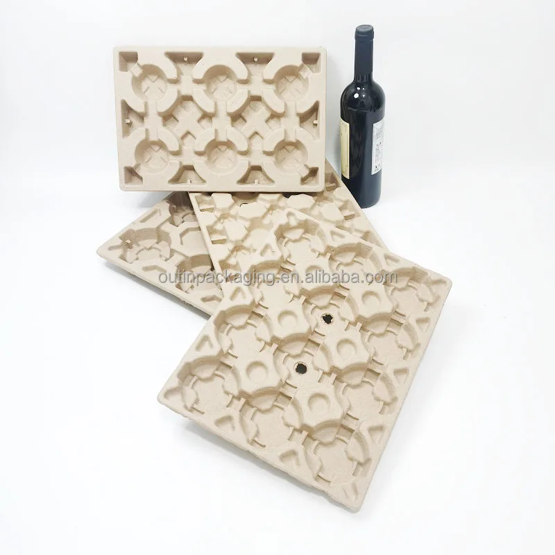 Disposable Paper Pulp Wine Packaging tray molded Paper Pulp Wine shipping Tray biodegradable mold pulp tray for wine shipping