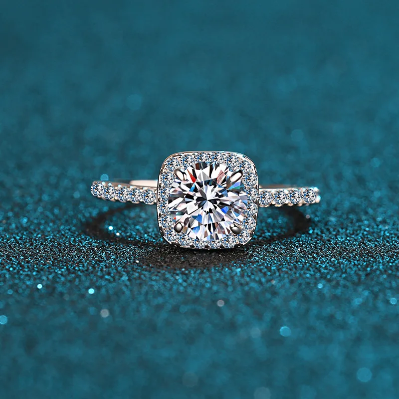 Fashion s925 Sterling silver  pt950 Platinum plated moissanite circular 1.0ct engagement diamond ring