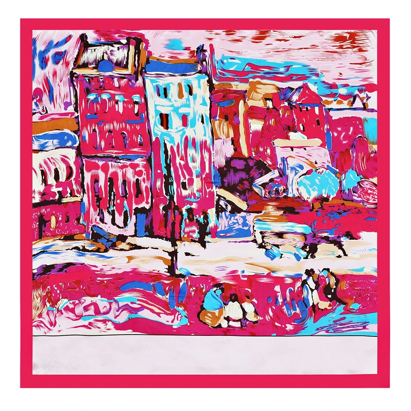 Fashion summer graffiti shawl satin scarf printed 90cm x 90cm customised silk or satin head scarf in bult