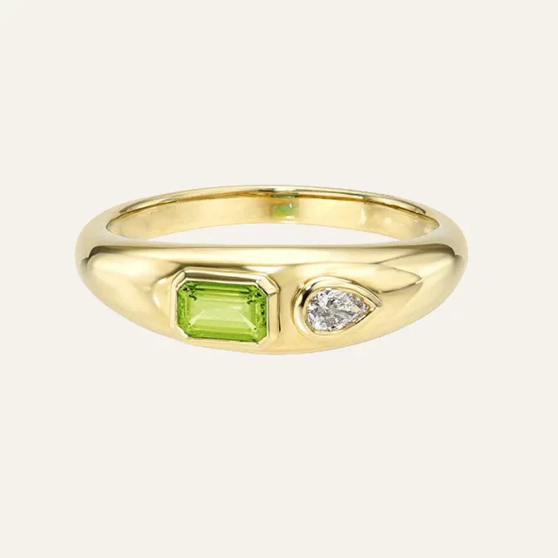 LUCKYDG Fashion High Quality Women Baguette Emerald Cut Birthstone Pear Diamond Delicate Unique Dome Ring