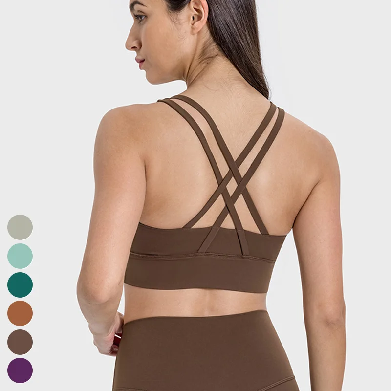Sexy Breathable Sports Bra High Impact Shockproof Sportswear Crossover Back Workout Bras Fitness Yoga Top Sports Bra For Women