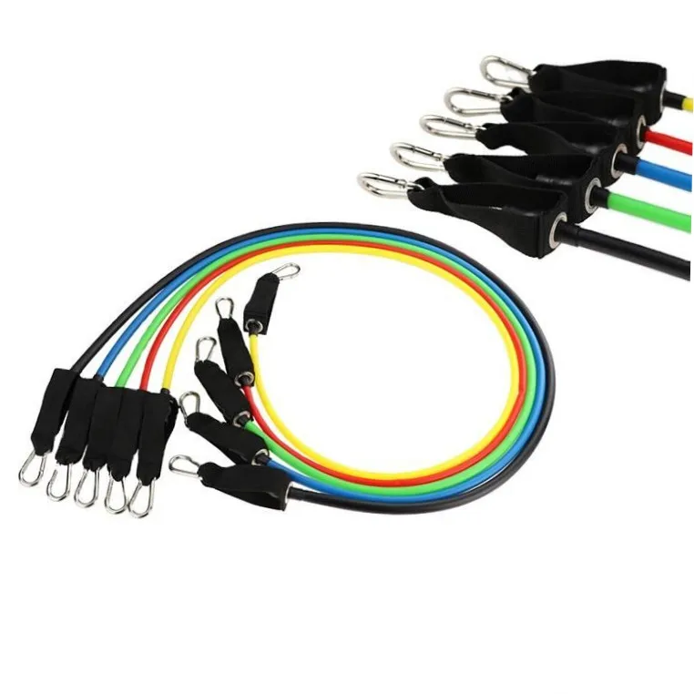 11pcs Fitness Handles Elastic Tubing Exercise Sports Latex Loop Roll Resistance Tubes Set