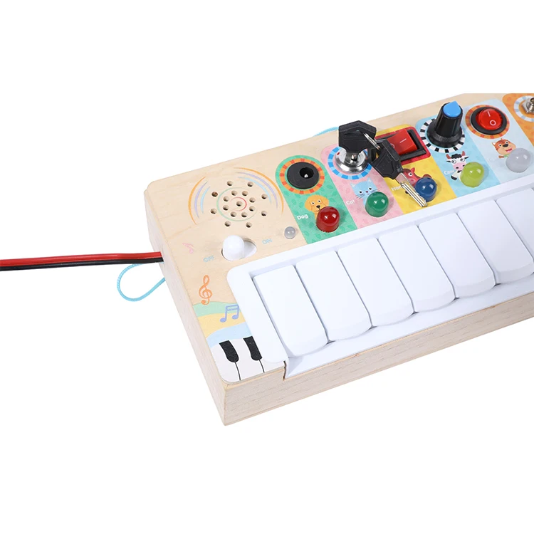 Montessori Educational Toys Toddlers Musical Toy Wooden Sensory Board Electronic Piano Busy Board with LED Light Switch
