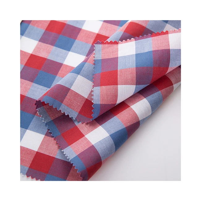 
Modern Design Blue White Red plaid poplin fabric 100% Cotton fabric 