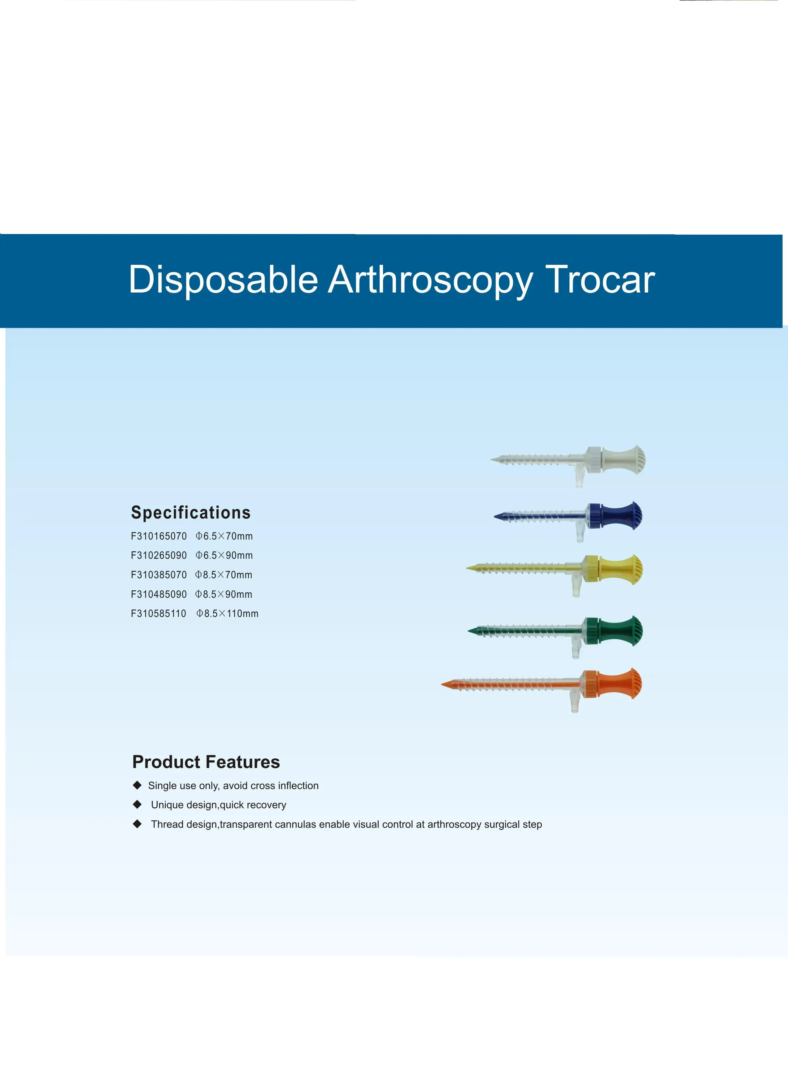 Disposable Arthroscopy Trocar/ Disposable orthopedics plastic trocar