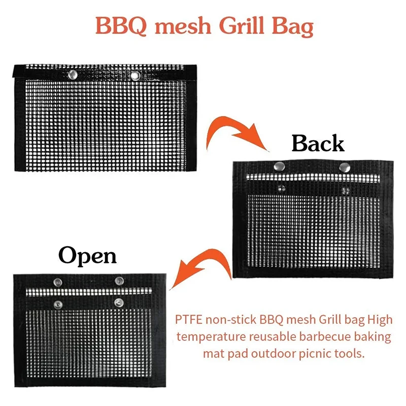 Rotisserie Mesh Bags Use for Grill Bag 2023 Non-stick Bbq Mesh Reusable BBQ Black Color 22*27CM Black or Gold OPP Bag+custom Box