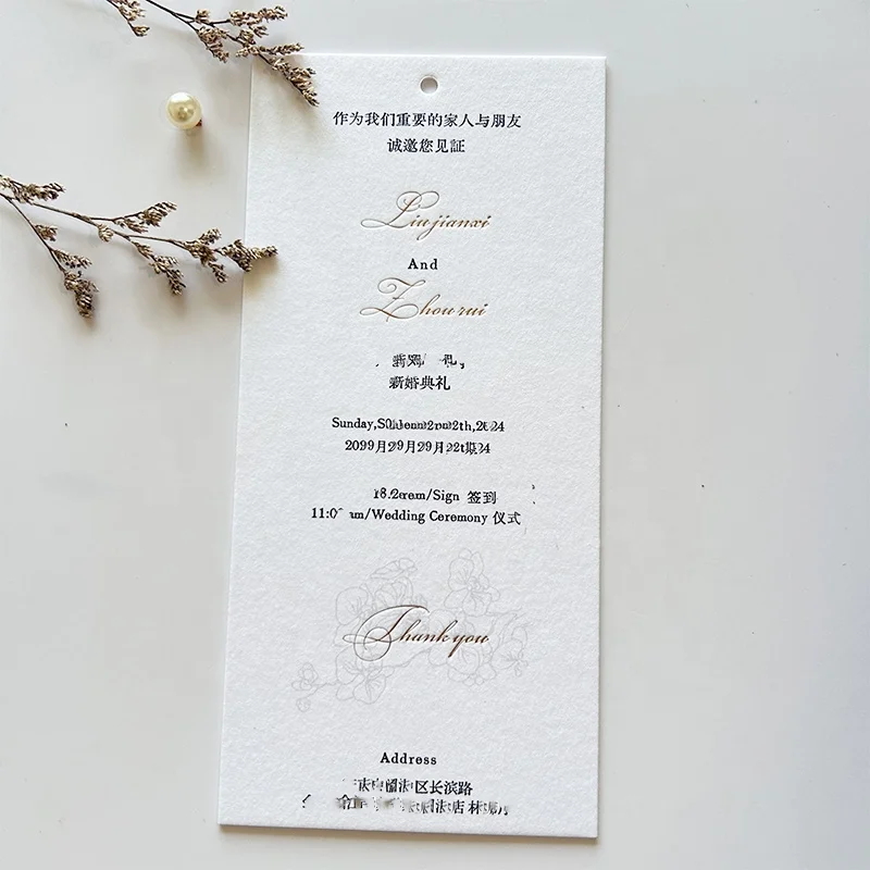 Wholesale Popular Luxury Double Side Printing Customized Thank you Card Cotton Textured Gold Foil Wedding Party Invitation Cards
