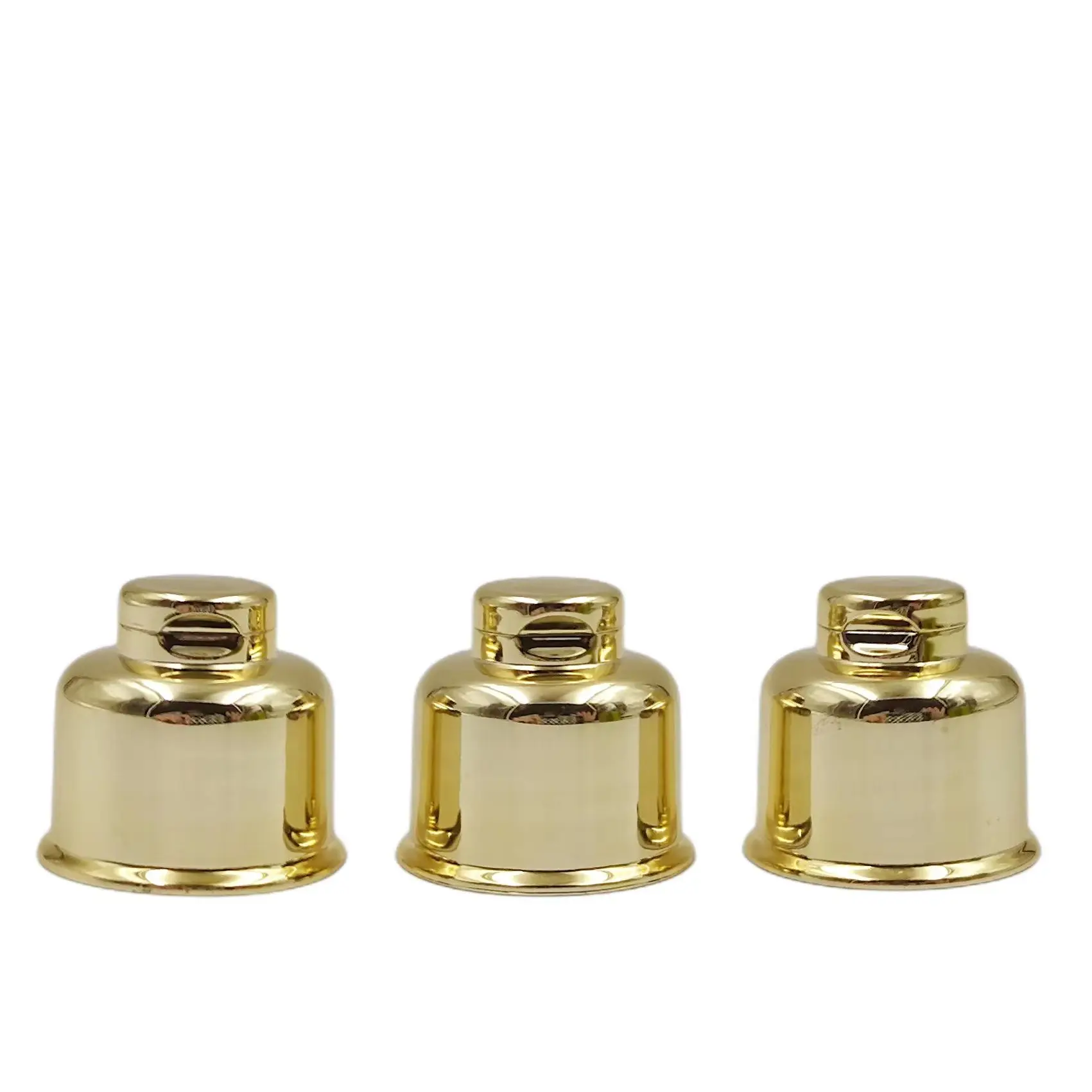 Manufacturer 24mm 28mm UV aluminum shiny Gold silver Cosmetics Plastic Bottle Bell Shape flip top cap lid