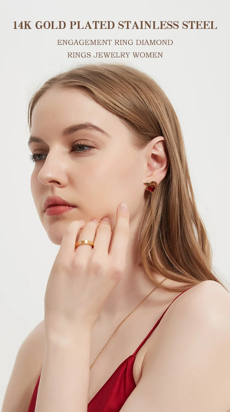 14k Gold Plated Stainless Steel Engagement Ring Diamond Napkin Rings Jewelry Women OEM ODM Service CLASSIC Gemstone Rings Opal