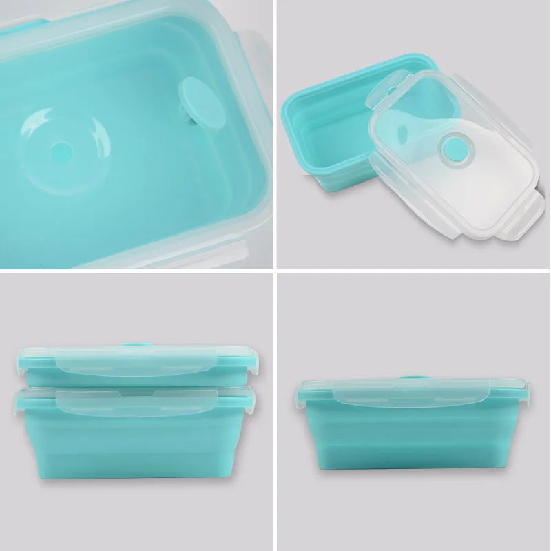 Hot Selling Microwave Safe Japanese Collapsible Silicone Lunch Box Set of 4 Pieces/Silicone Folding Lunch Box
