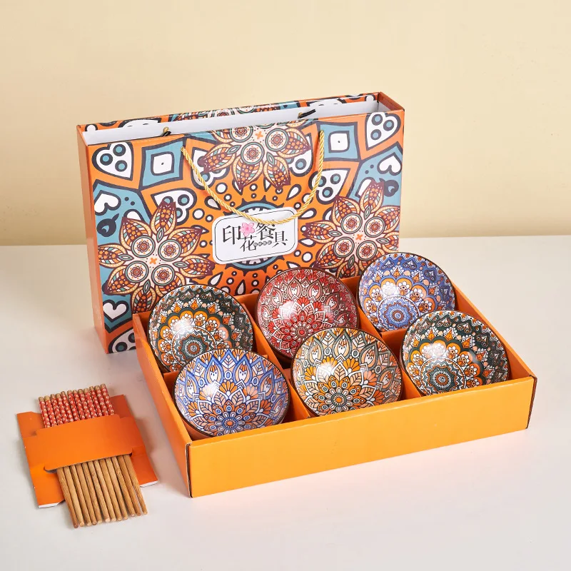 wholesale cheap Bohemian tableware set handmade sauce fruits salad soup dinner ceramic bowls gift set with box